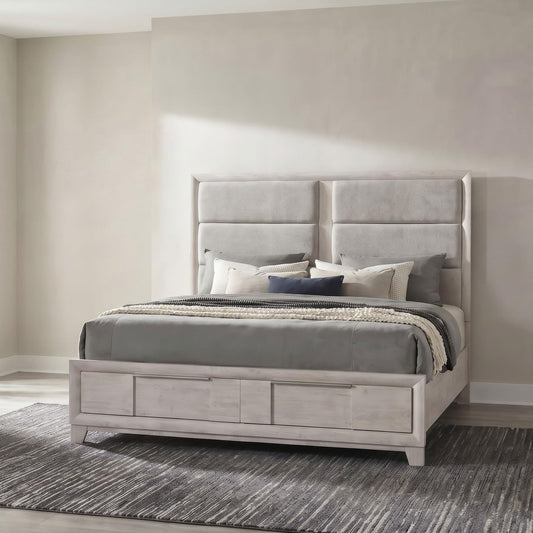 Farre Eastern King Upholstered Storage Platform Bed Washed Grey