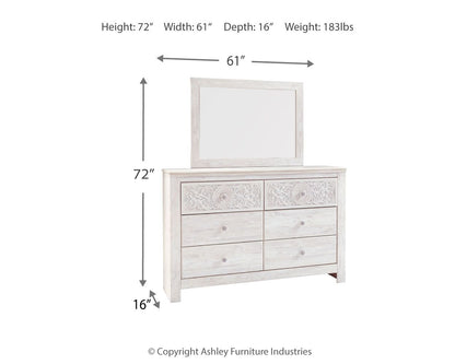 Paxberry - Dresser, Mirror - Medallion Drawer Pulls - Whitewash