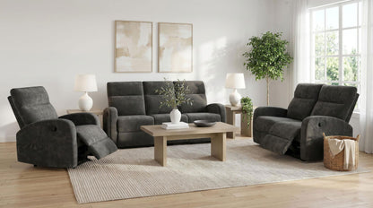 Hamilton 3-piece Chenille Manual Reclining Sofa Set Charcoal Grey