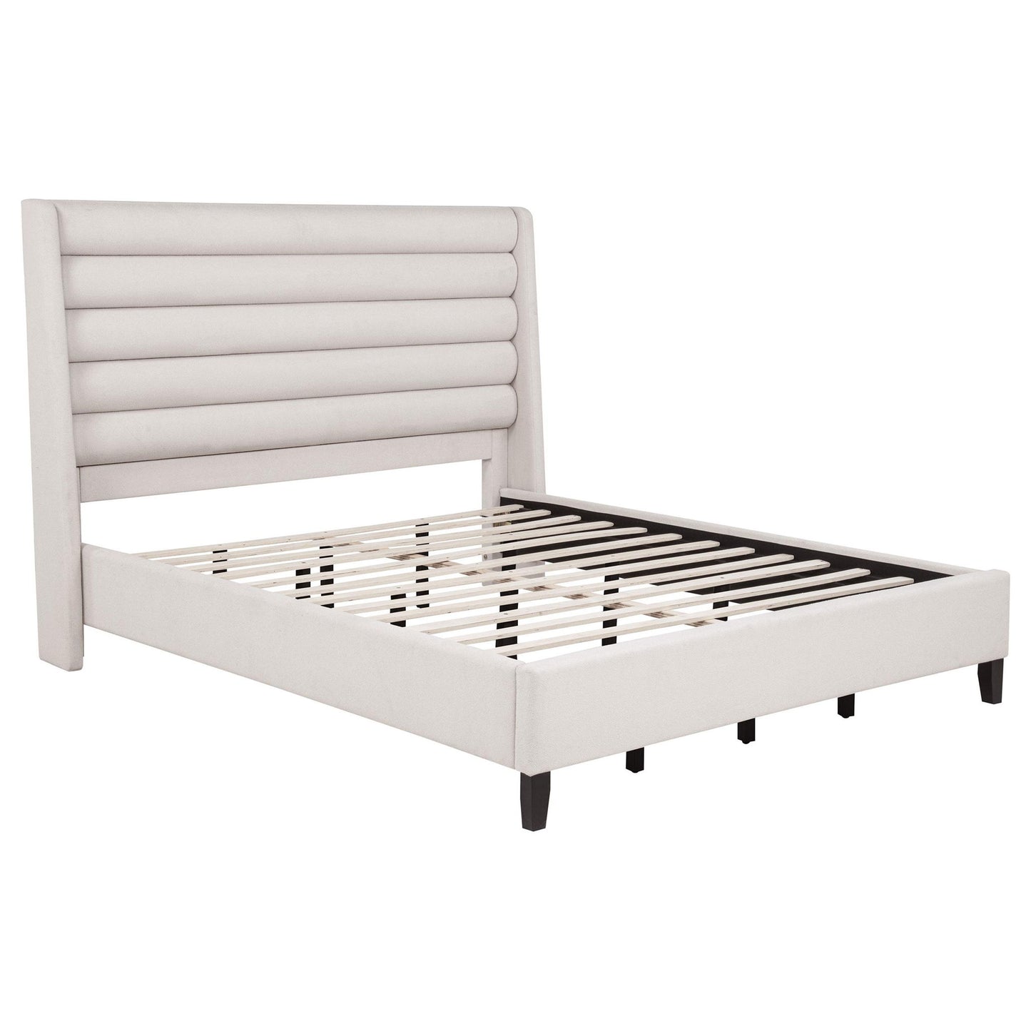 Leslie Upholstered Tufted California King Wingback Platform Bed Beige