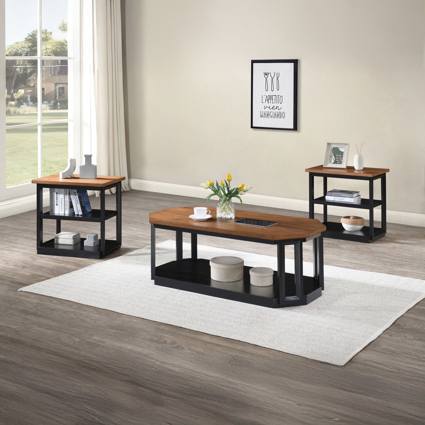 Decker - 3 Piece Occasional Set (1 Coffee & 2 End Tables) - Brown / Black
