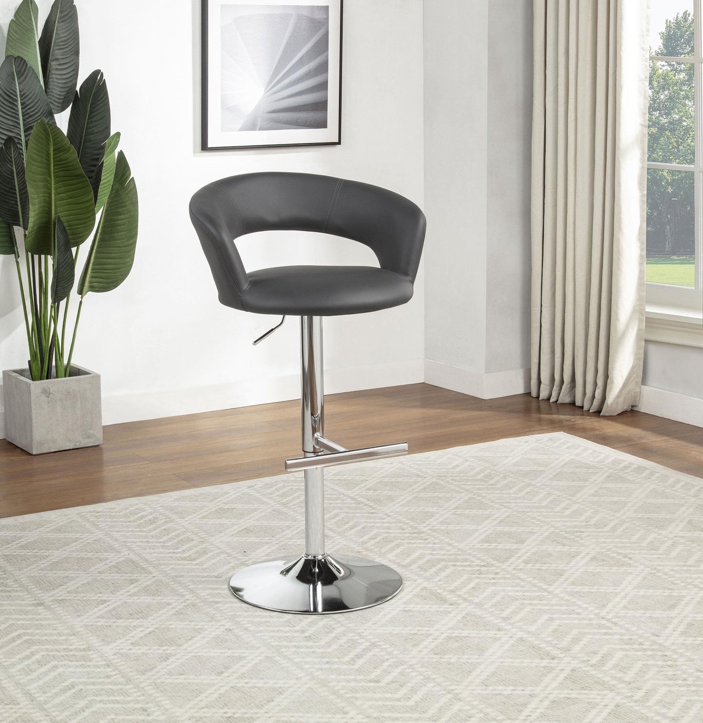 Travia Adjustable Leatherette Swivel Bar Stool Grey and Chrome