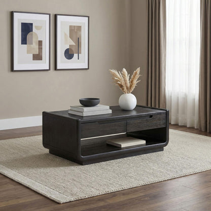 Leandro 2-drawer Wood Cocktail Coffee Table Burnished Black