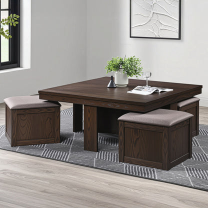 Paxton - 5 Piece Living Room Set (Storage Coffee Table With 4 Tuck-In Ottomans) - Dark Brown
