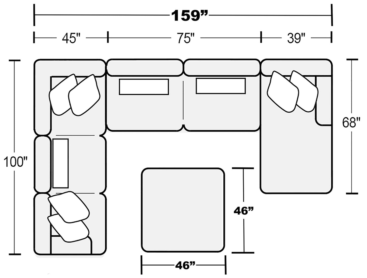 Logan - Upholstered Sectional With Comfort Coil Seating - 46" Cocktail Ottoman And Accent Pillows Included