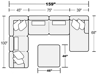 Logan - Upholstered Sectional With Comfort Coil Seating - 46" Cocktail Ottoman And Accent Pillows Included