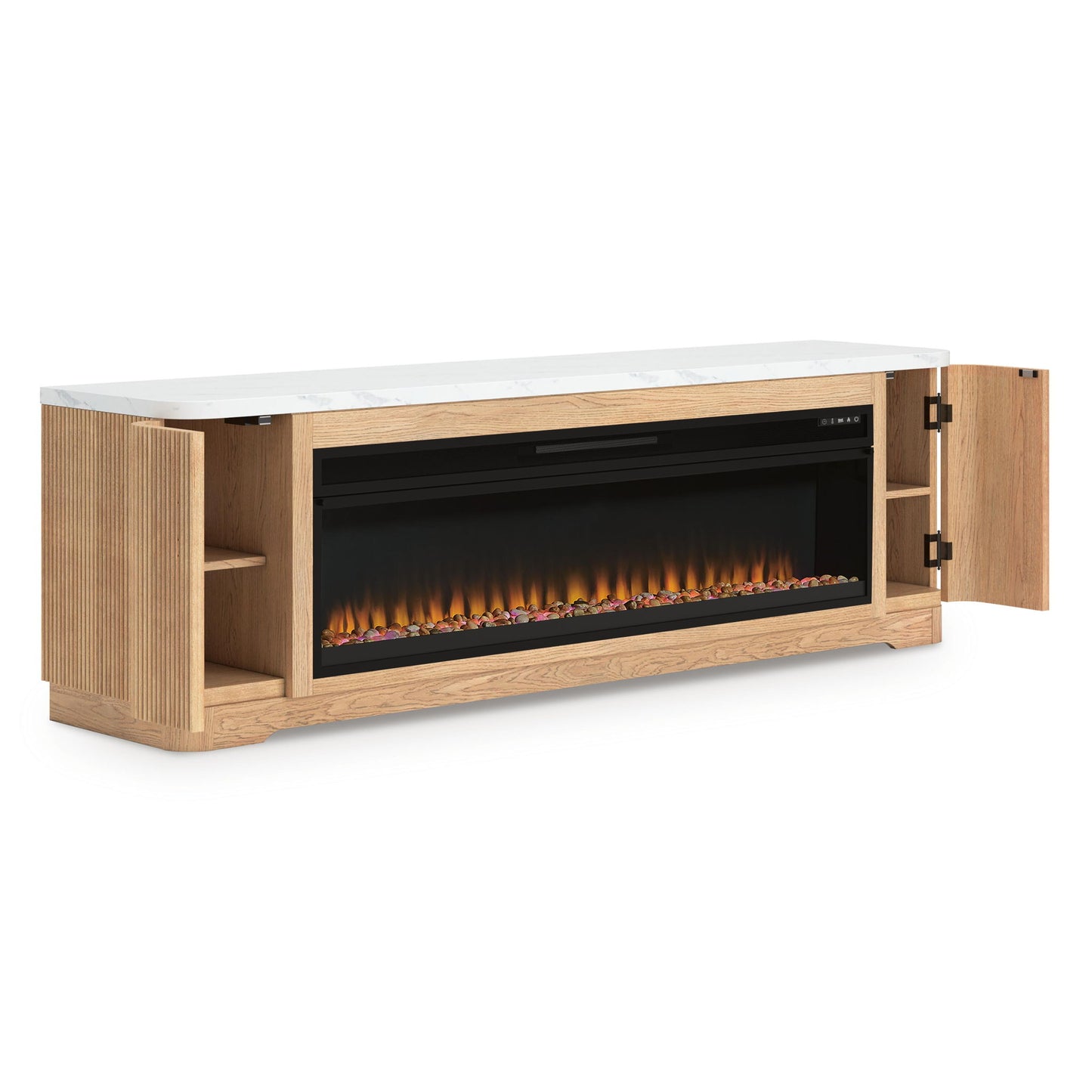 Camdill - 80" TV Stand With Electric Fireplace - Light Brown