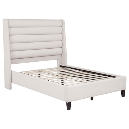 Leslie Upholstered Tufted Full Wingback Platform Bed Beige