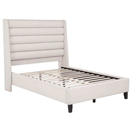 Leslie Upholstered Tufted Full Wingback Platform Bed Beige