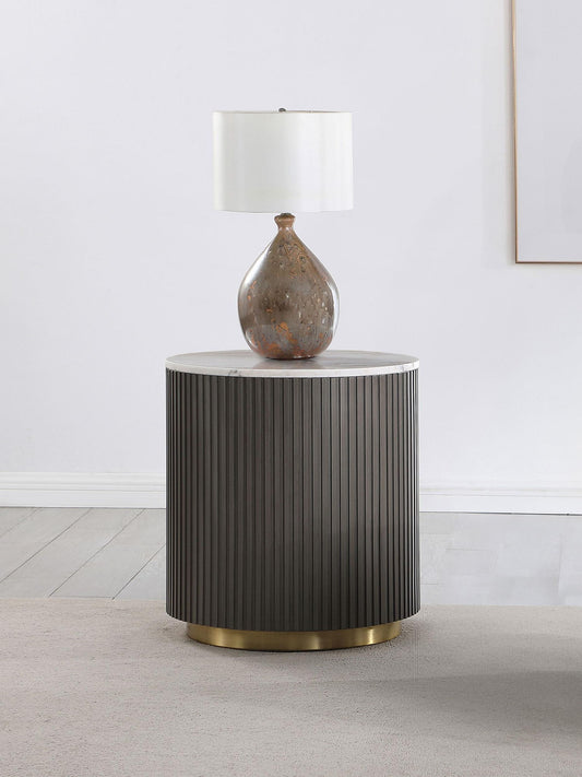 Jason Round White Marble Top Side End Table Charcoal