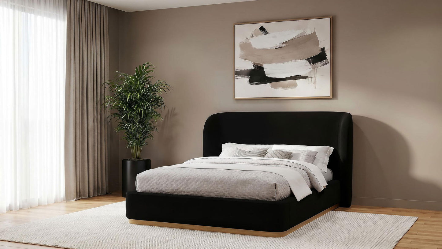 Blaire Upholstered Queen Wingback Platform Bed Black
