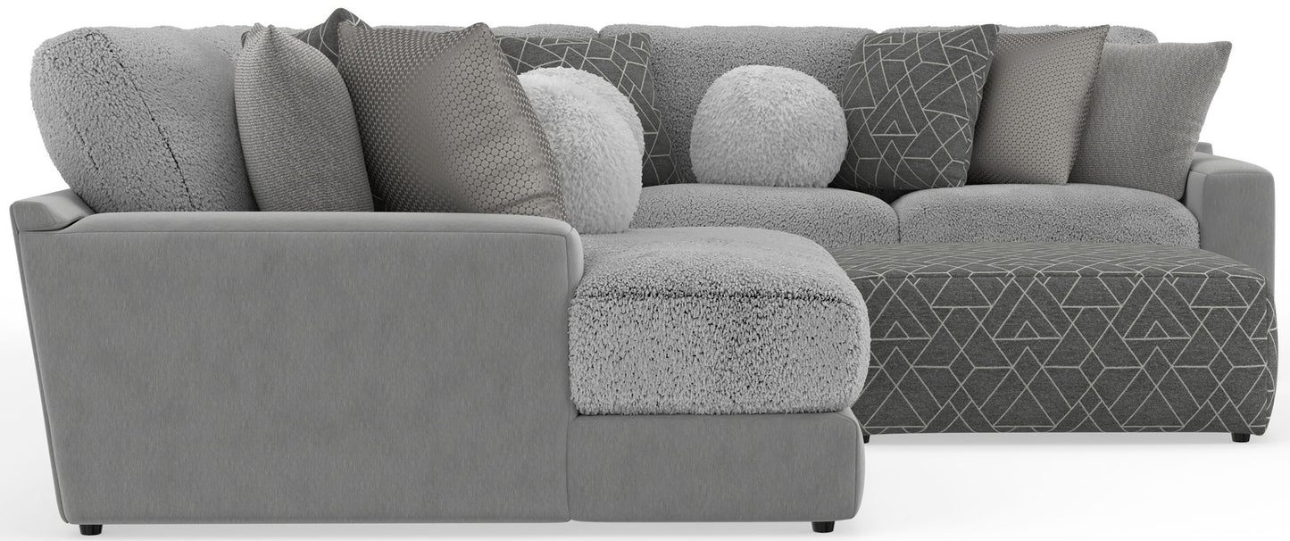 Canyon - 4 Piece Sectional With Cuddler Seat Cushions, Included Accent Pillows And Cocktail Ottoman (Left Side Facing Chaise) - Platinum