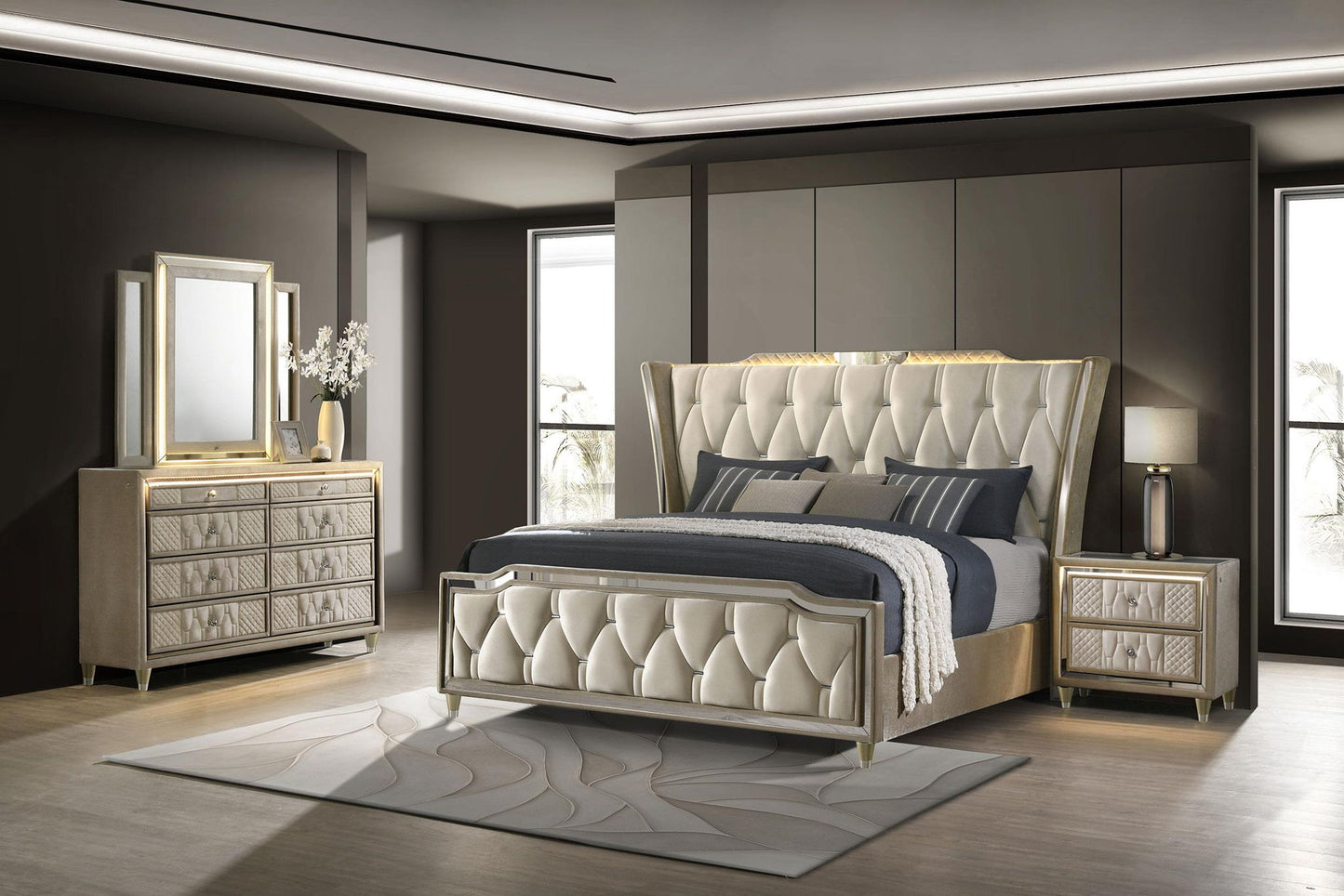 Lorient 4-piece California King Bedroom Set Ivory and Camel