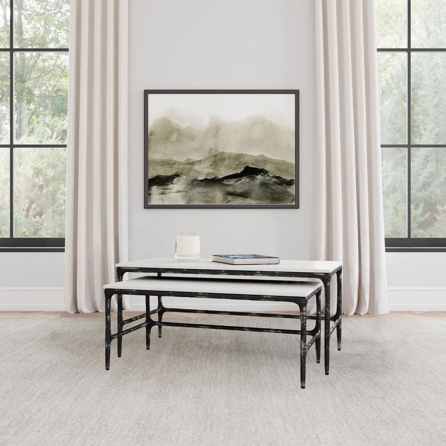 Ebby 2-piece Genuine Marble Top Nesting Coffee Tables White
