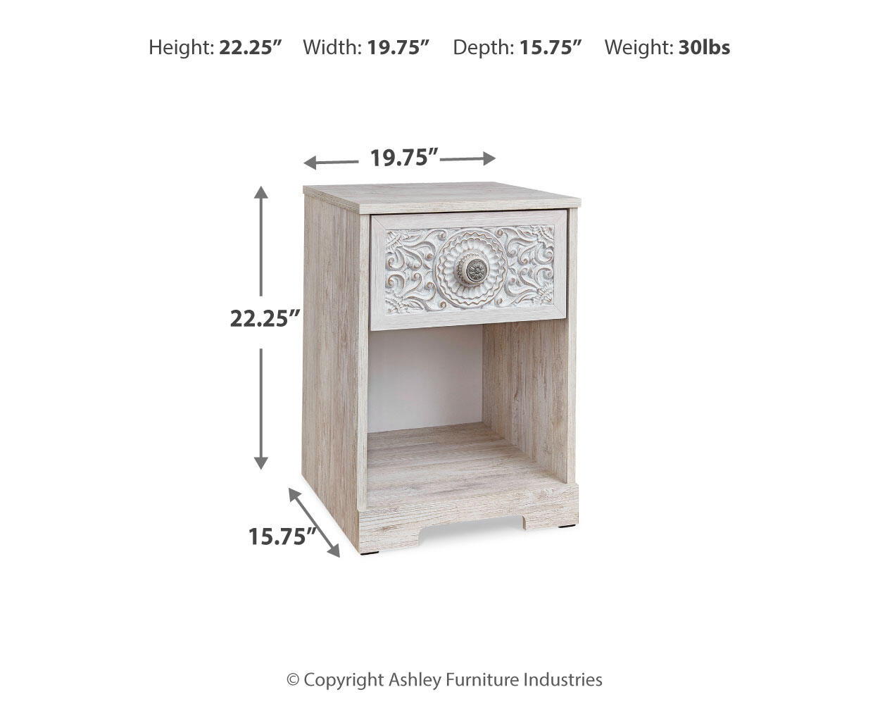 Paxberry - One Drawer Night Stand - Open Cubby - Whitewash
