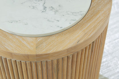 Camdill - Round End Table - Light Brown / White