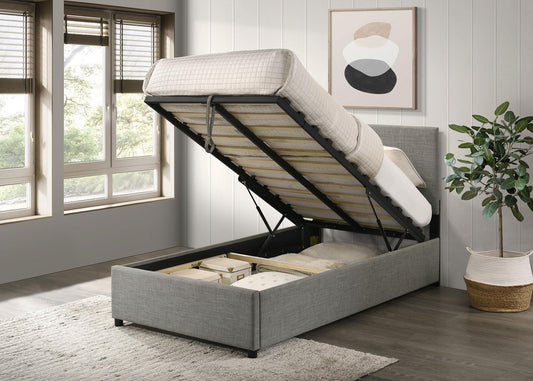 Reeves Upholstered Twin Lift-Top Storage Platform Bed Grey