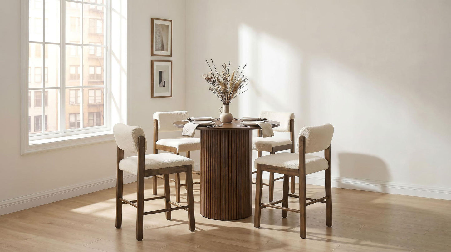 Hamlyn 5-piece Round Wood Counter Height Dining Set Cream and Walnut