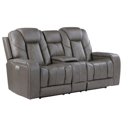 Daniel - 3 Piece Triple-Power Leather Reclining Set - Gray