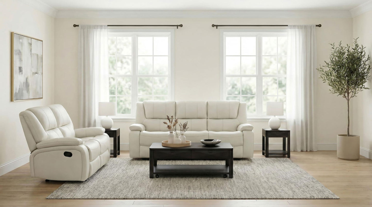 Camila 2-piece Upholstered Reclining Sofa Set White