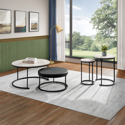 Forma - 4 Piece Occasional Set (1 Coffee, 1 Large End Table & 1 Stool, 1 Small End Table) - Black / White / Gray