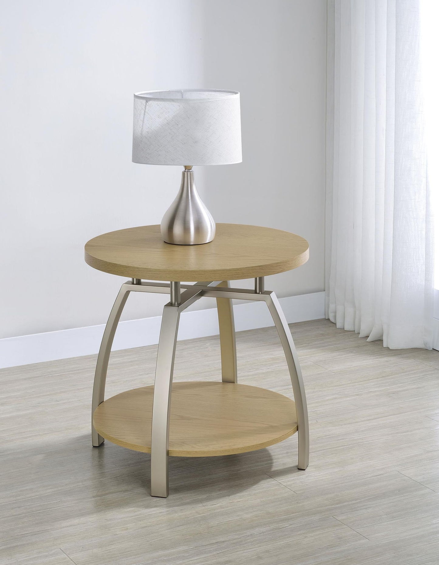 Dacre Round Engineered Wood Top Side End Table Greige