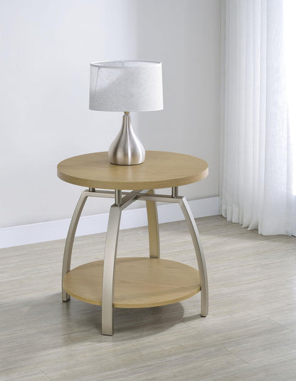 Dacre Round Engineered Wood Top Side End Table Greige