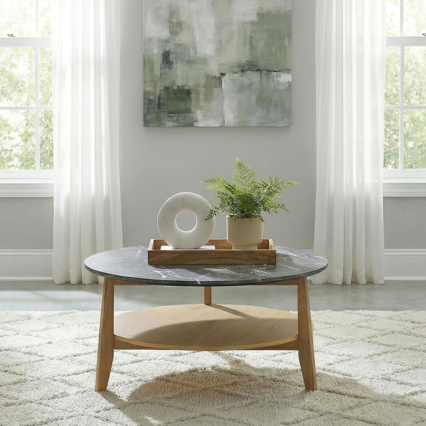 Bradley Round SmartTop Cocktail Coffee Table Grey and Natural