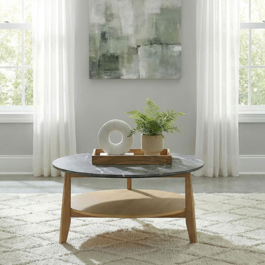 Bradley Round SmartTop Cocktail Coffee Table Grey and Natural