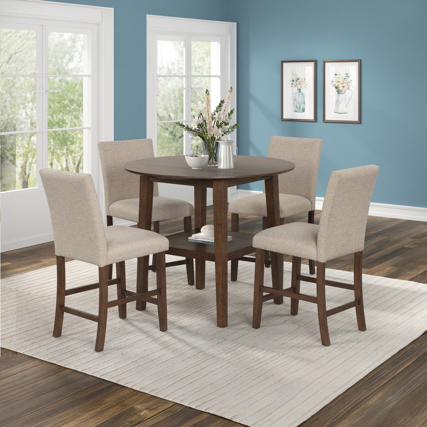 Hargrove - 5 Piece Set (42" Round Counter Table & 4 Chairs) - Brown / Beige