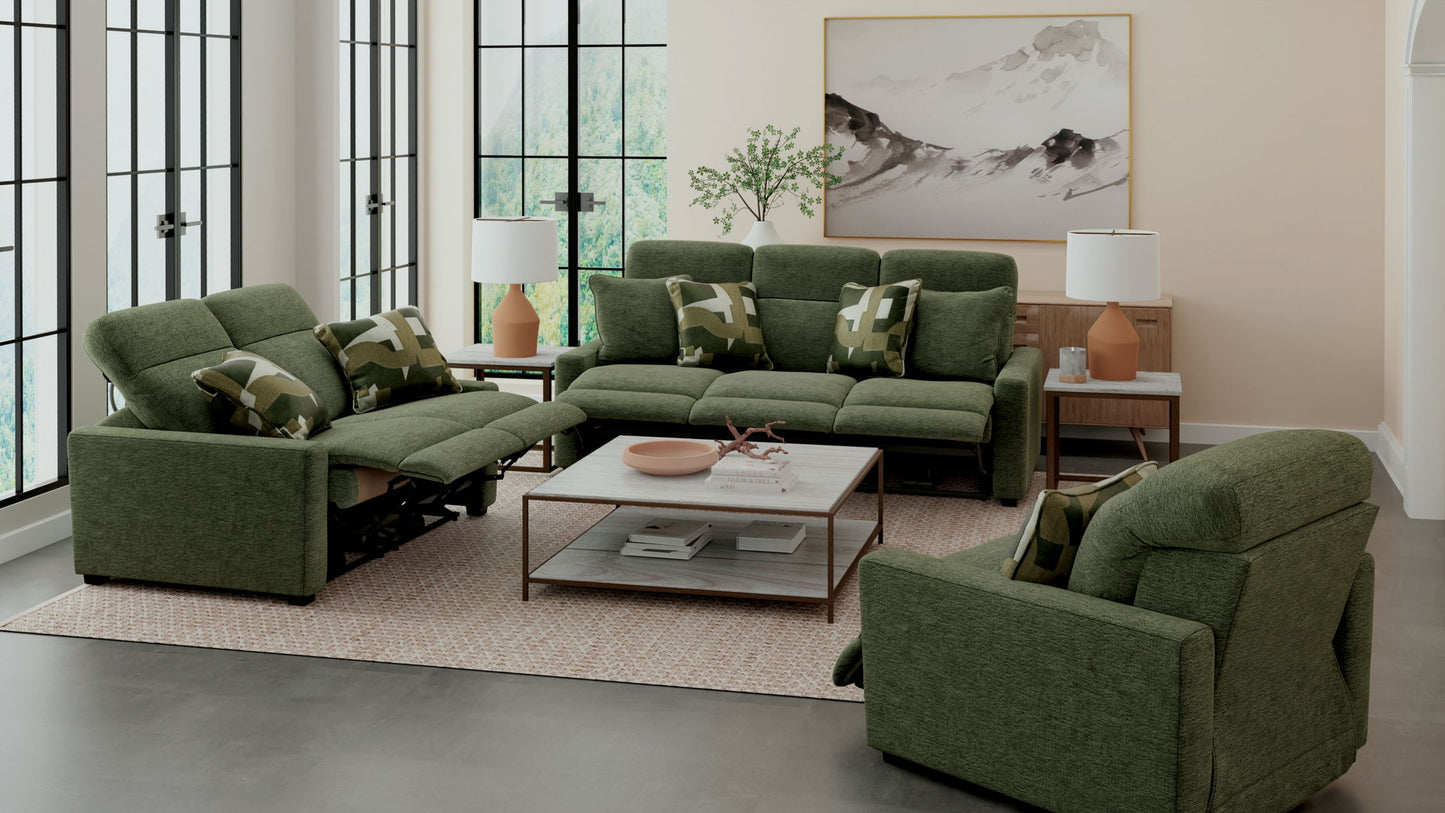 Ada - Power Adjustable Headrest Power Sofa With 3 Recliners - Moss