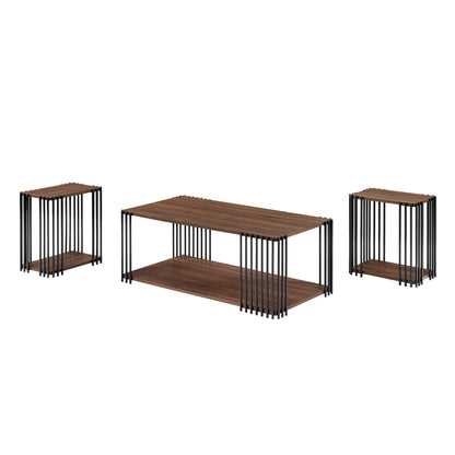 Vertex - Rectangular 3 Piece Occasional Set (1 Coffee & 2 End Tables) - Brown / Black