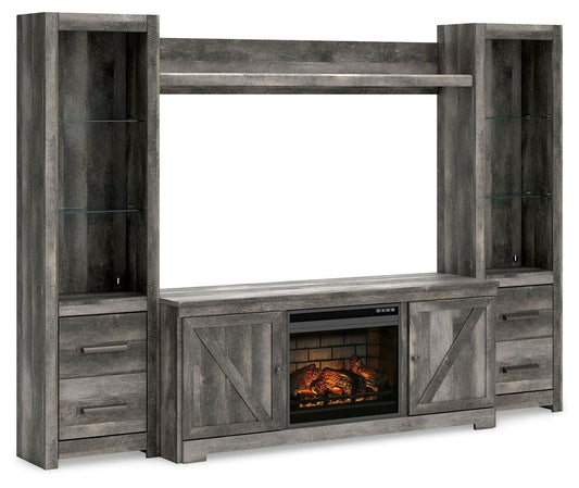 Wynnlow - Entertainment Center - TV Stand With Glass/Stone Fireplace Insert - Gray