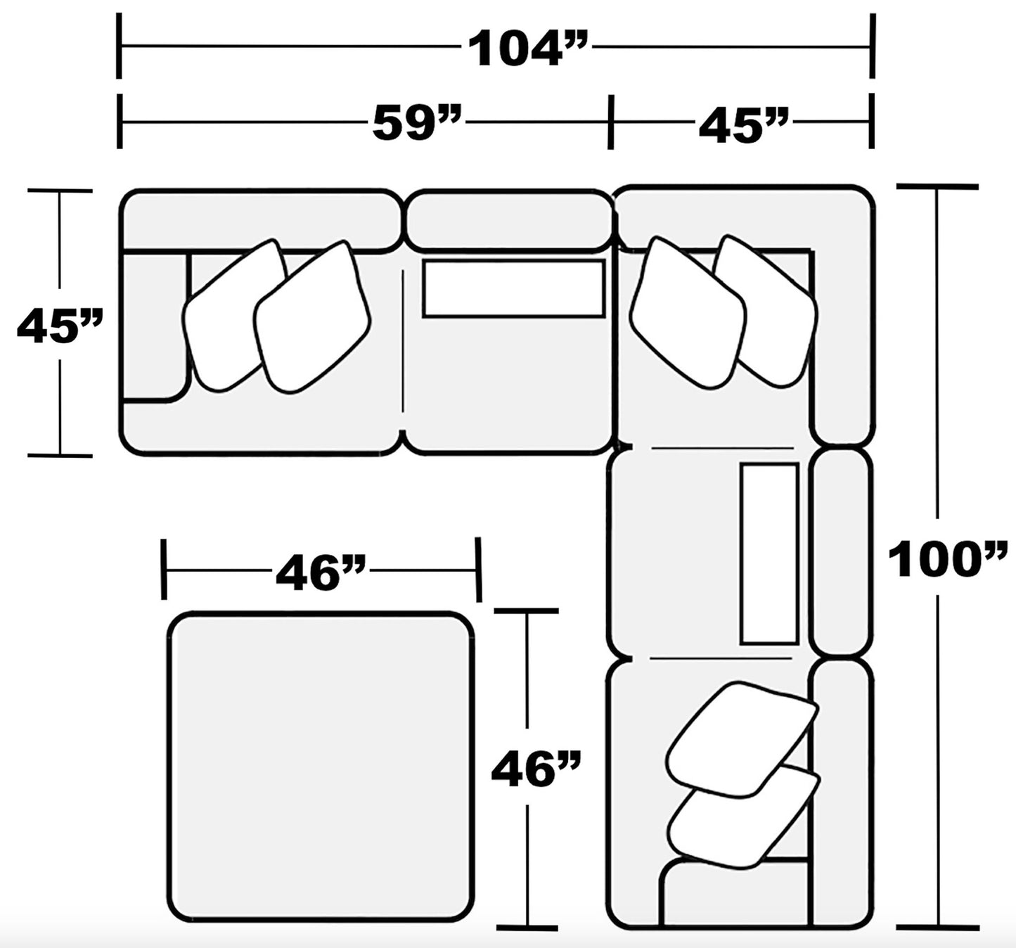 Logan - Upholstered Sectional With Comfort Coil Seating - 46" Cocktail Ottoman And Accent Pillows Included