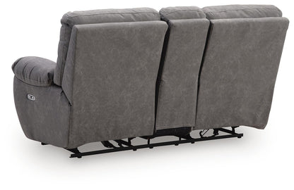 Bakerstein - Power Reclining Loveseat/Console/Adjustable Headrest - Galaxy