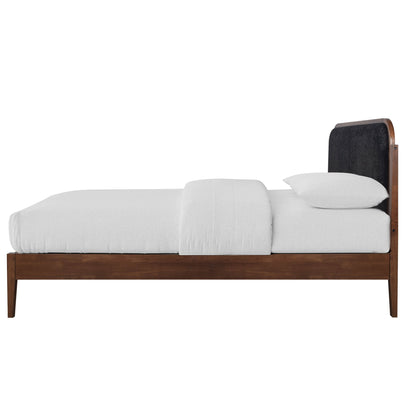 Hawthorne - 5/0 Queen Platform Bed With Chair arcoal Upholstered Headboard - Brown