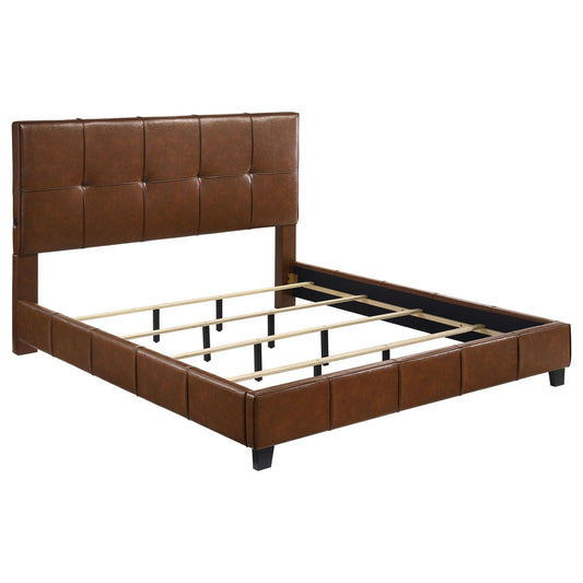 Farrell Eastern King Leatherette Upholstered Panel Bed Brown