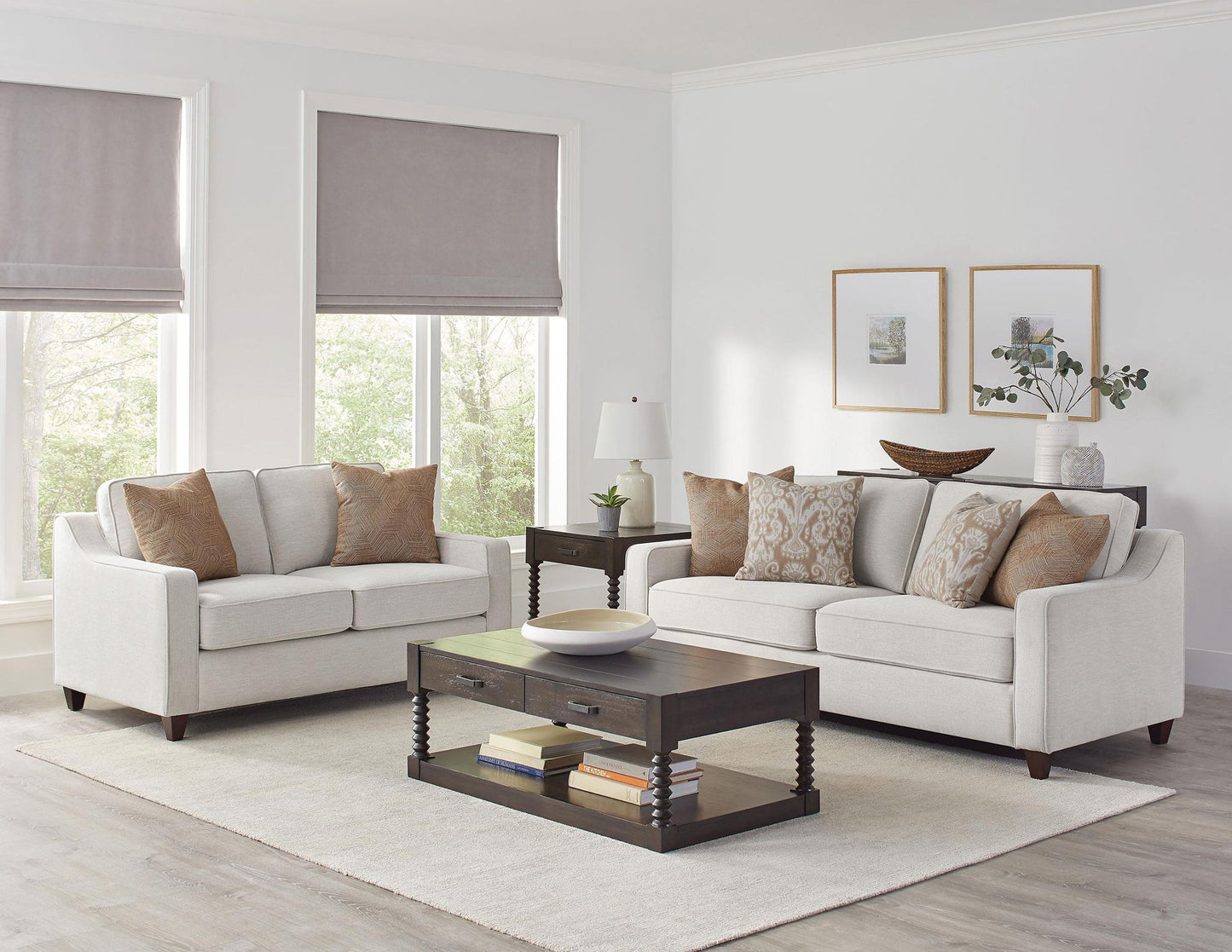Christine 2-piece Upholstered Sloped Arm Sofa Set Beige