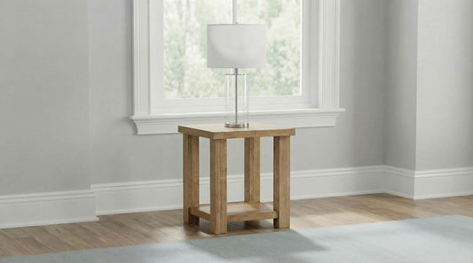 Beasley Square Wood End Side Table With Shelf Golden Oak