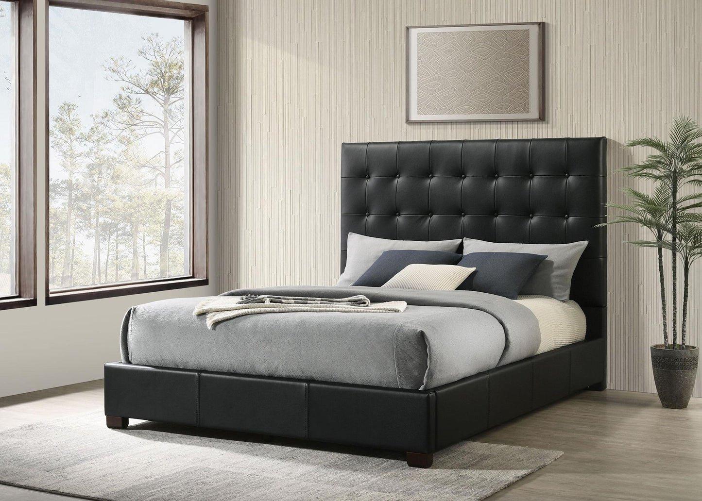 Medley Genuine Leather Queen Panel Platform Bed Black