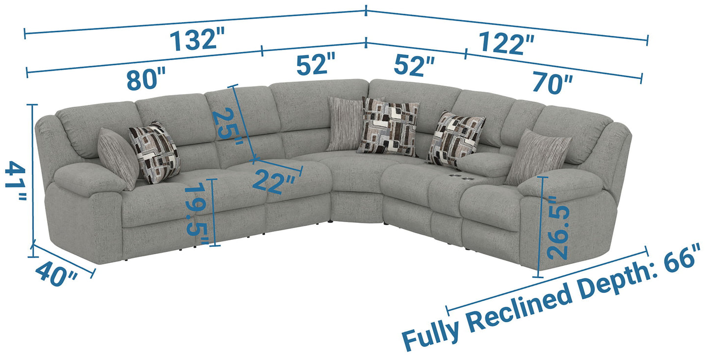 Quinn - 3 Piece Reclining Sectional With 4 Reclining Seats, Storage Arms, Storage Console With Lights, And Drop Down Table - Nature