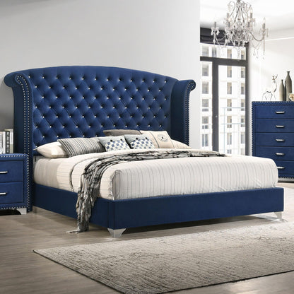 Melody Upholstered Eastern King Wingback Bed Pacific Blue