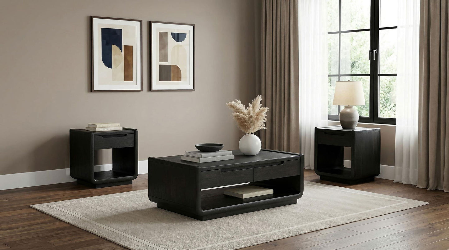 Leandro 3-piece Wood Coffee and End Table Set Burnished Black