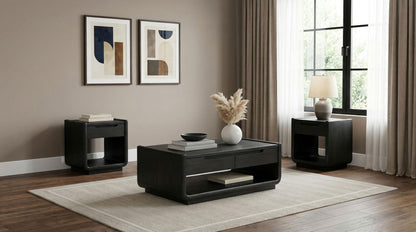 Leandro 3-piece Wood Coffee and End Table Set Burnished Black