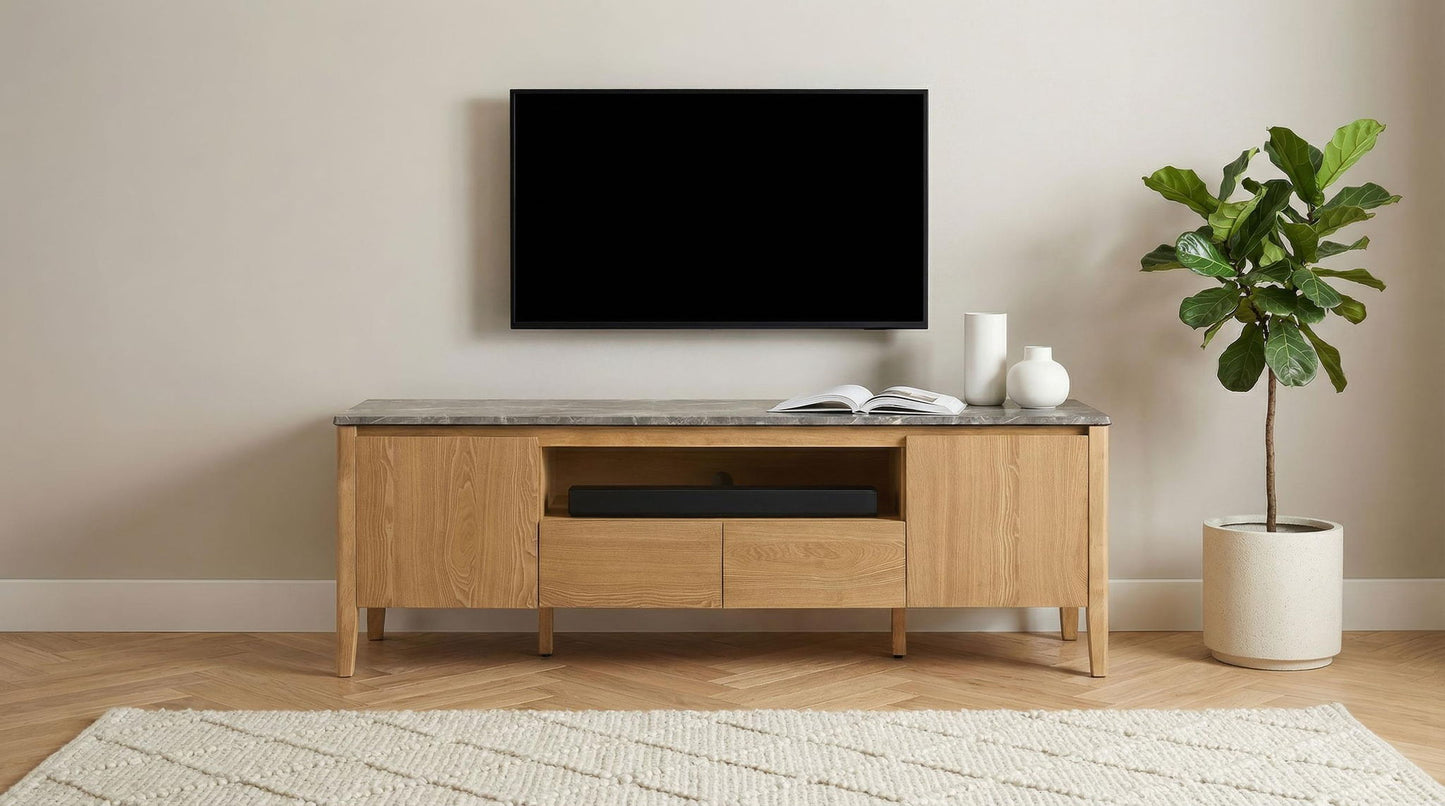Bradley 63-inch 2-Door SmartTop TV Stand Grey and Natural