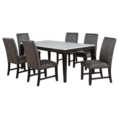 Averill 7-piece White Marble Top Dining Set Dark Grey and Coffee Bean