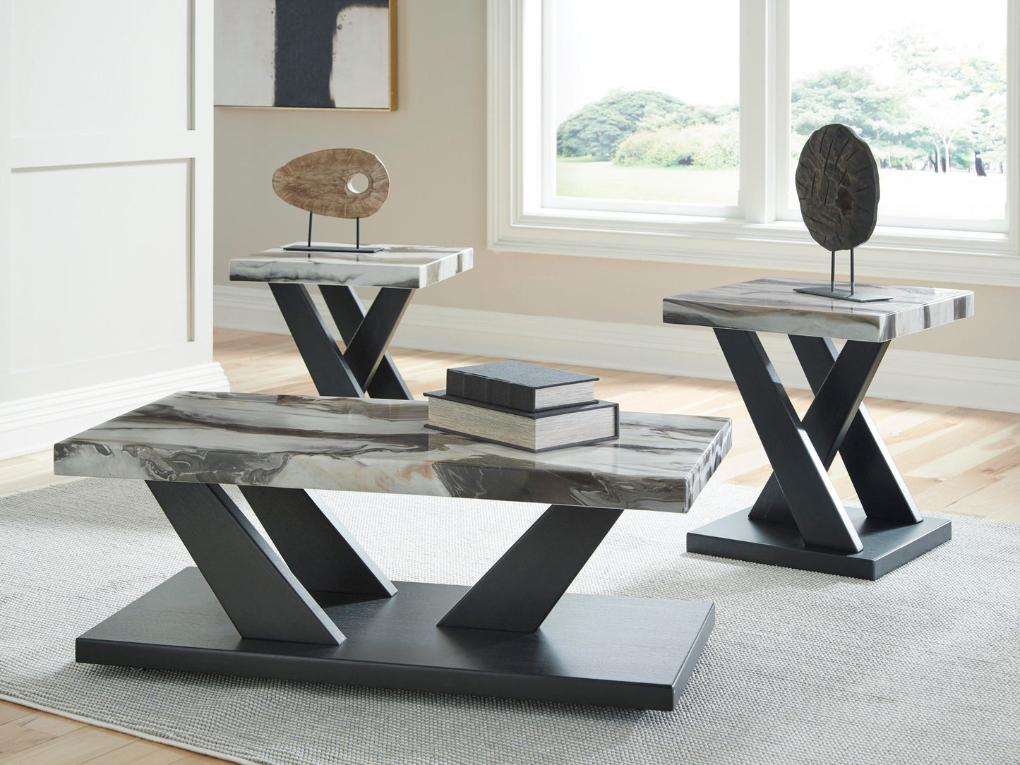 Cendill - Occasional Table Set (Set of 3) - Dark Brown / White / Black