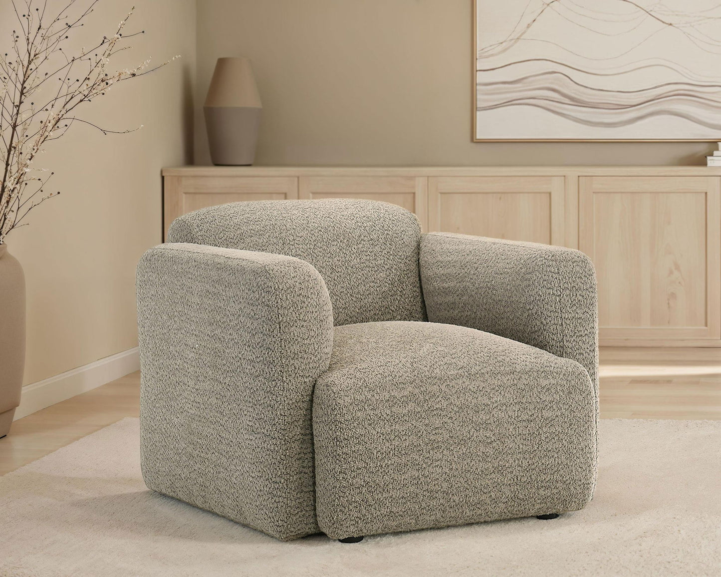 Dorset Fabric Upholstered Round Track Arm Accent Chair Brown