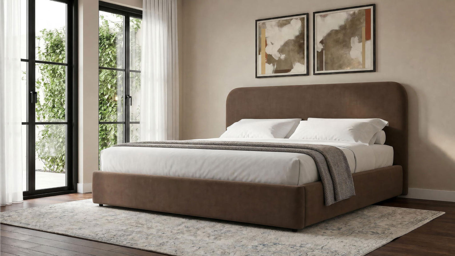 Anders Upholstered Eastern King Storage Lift Platform Bed Chocolate