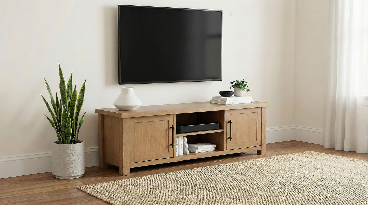 Beasley 2-Door 71-Inch Wood TV Stand Media Console Golden Oak